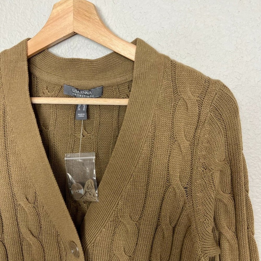 Lisa Rinna Collection Brown Cable Knit Cardigan - Picture 5 of 11